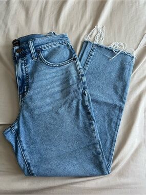 J. Crew Factory Light Blue Straight Leg Jeans with Frayed Hem
